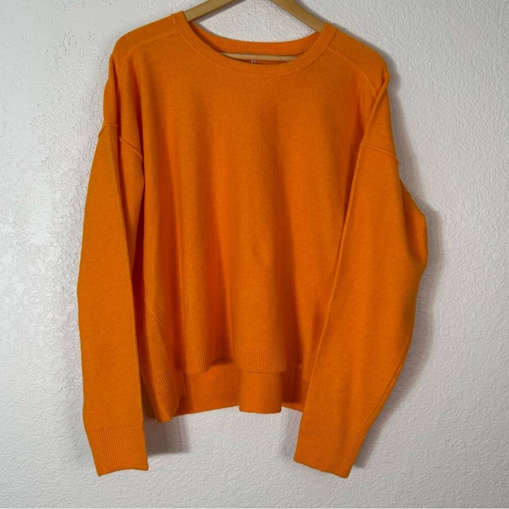 New Free People Luna Pullover Orange Crewneck Sweater Boho  Casual Pop of Color